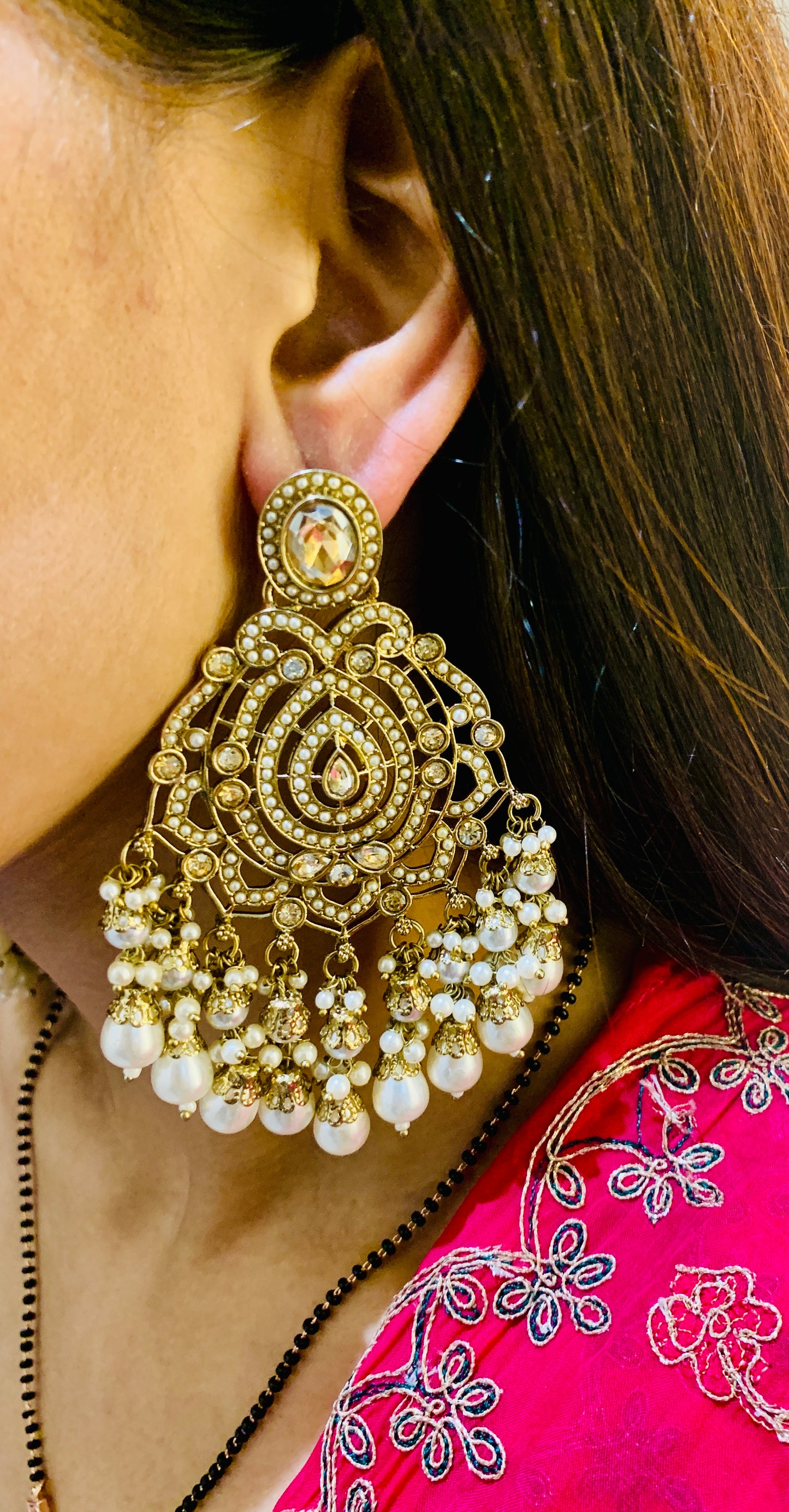 बांकेबिहारी Pearl Chandbali Premium Earrings