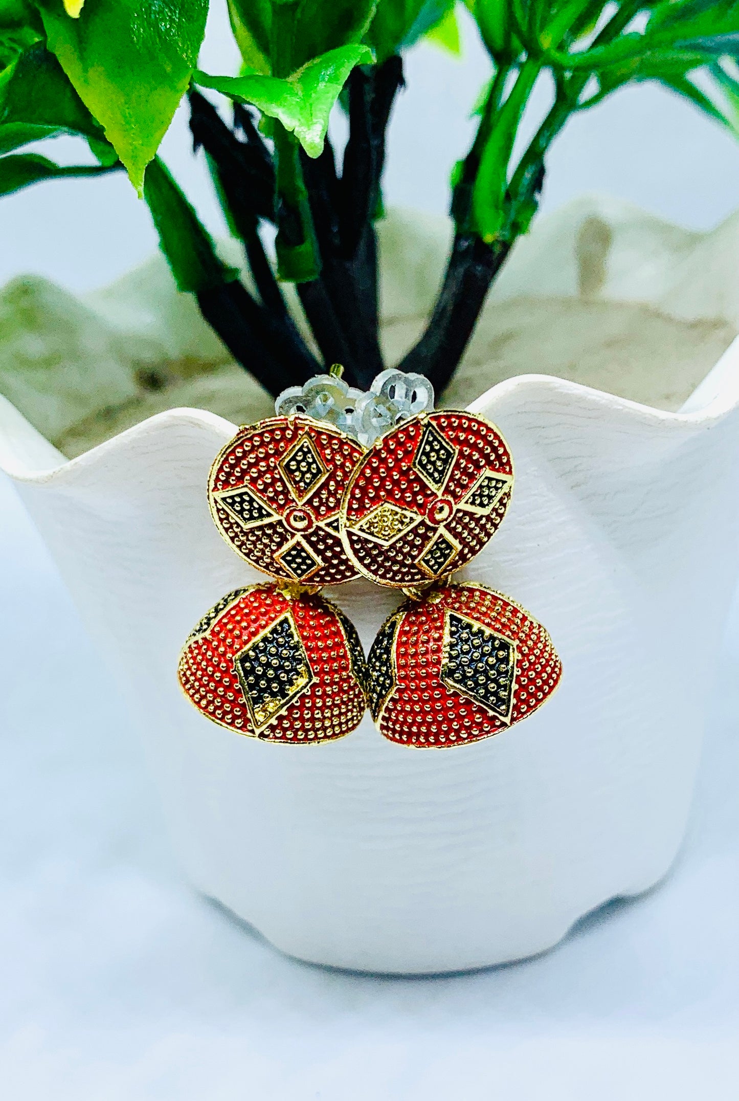 Traditional Jhumka Earrings Combo – Green, Red, and White