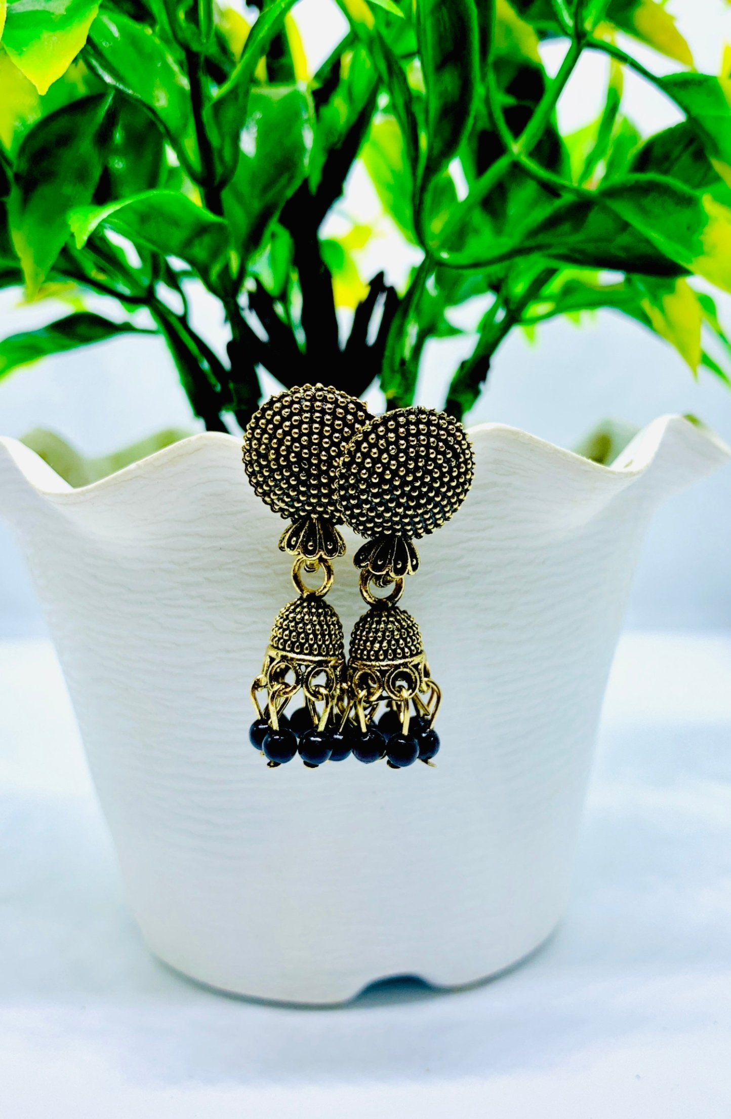 "Elegant Combo of Three Jhumka Earrings - Pink, Black & Red Beads"