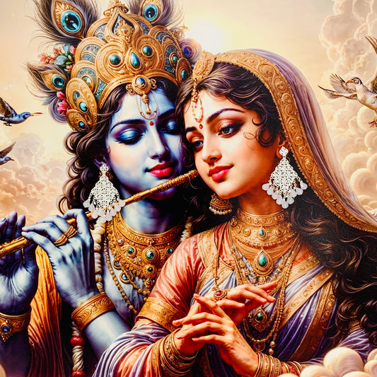 दामोदर प्रिया Iridescent Milky White Chandbali Earrings with Floral Accents