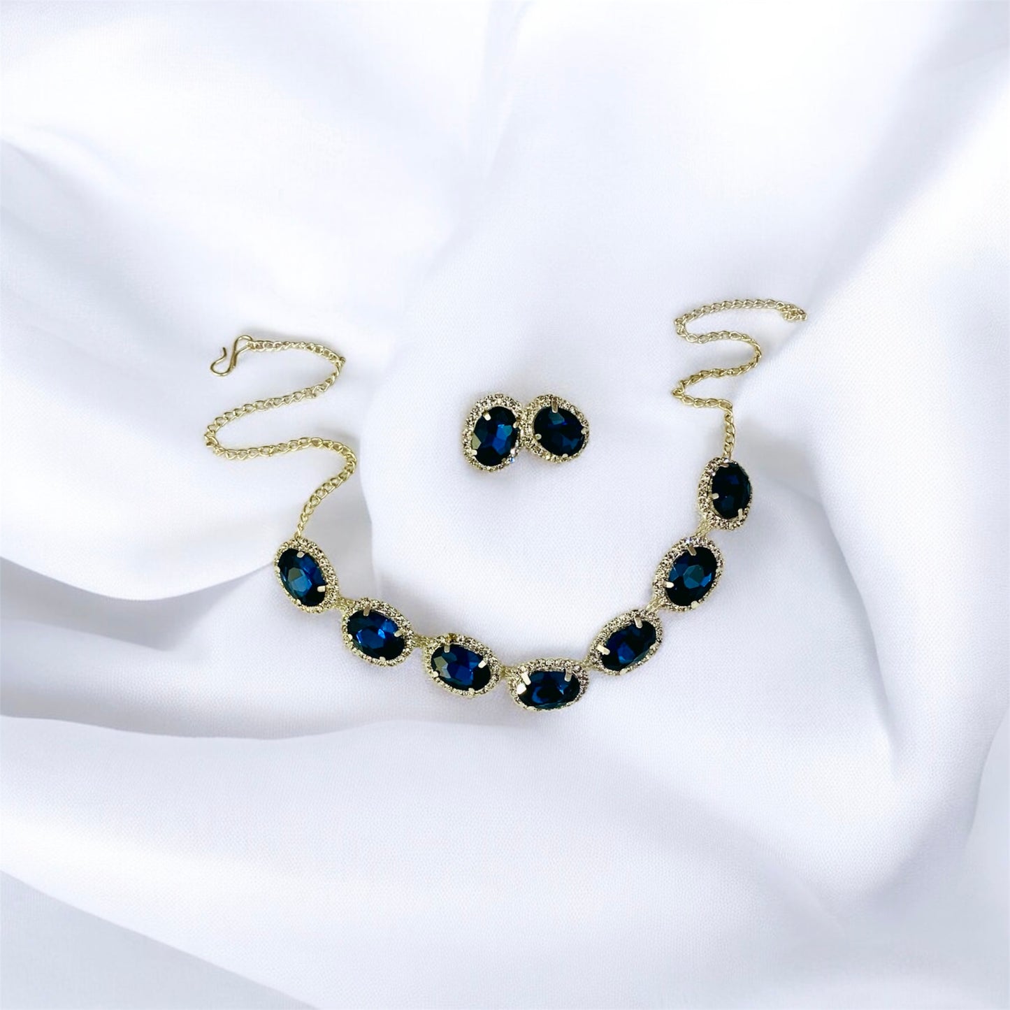 कृष्ण-कांता Blue Gemstone Necklace & Earring Set with Crystal Accents