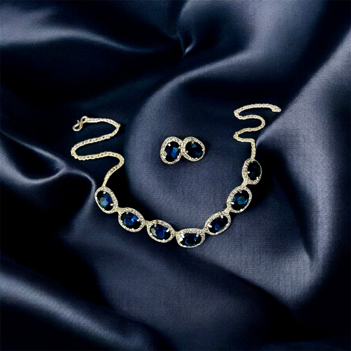कृष्ण-कांता Blue Gemstone Necklace & Earring Set with Crystal Accents