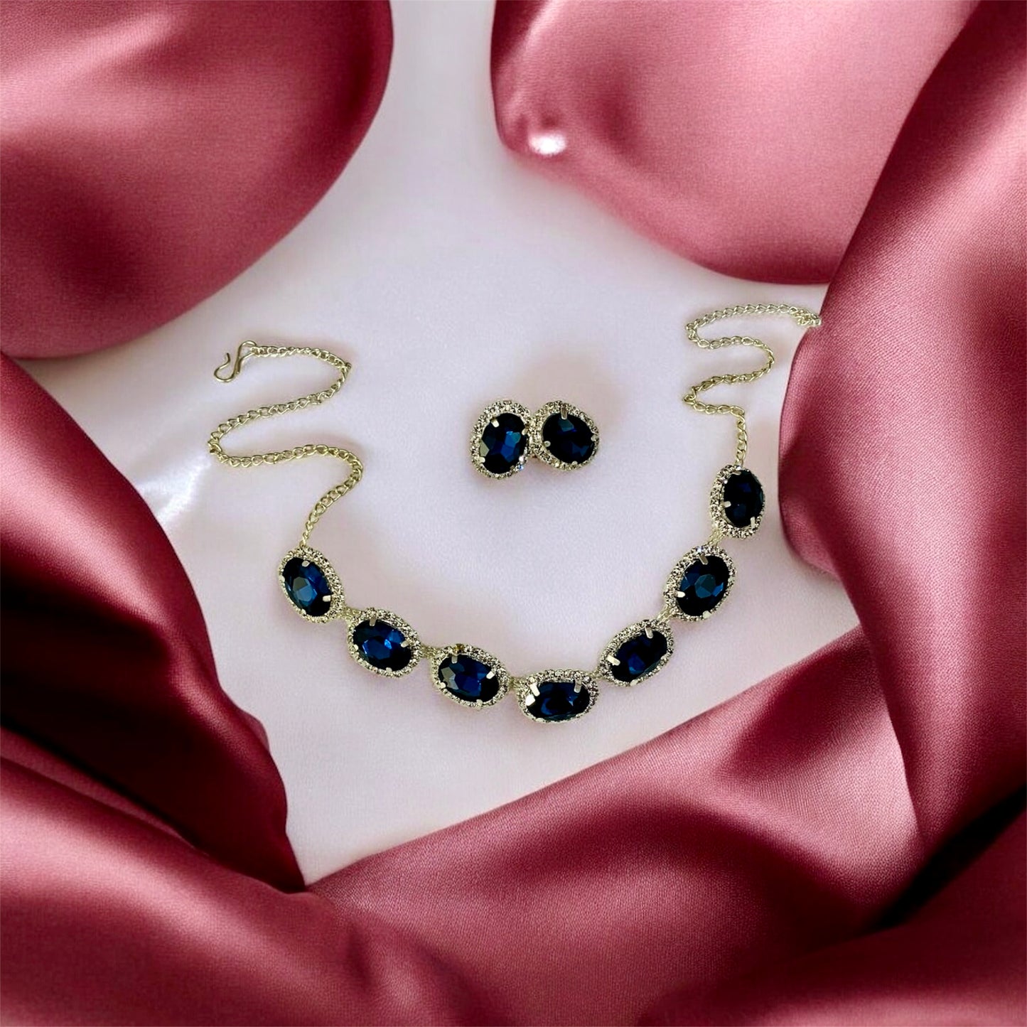 कृष्ण-कांता Blue Gemstone Necklace & Earring Set with Crystal Accents