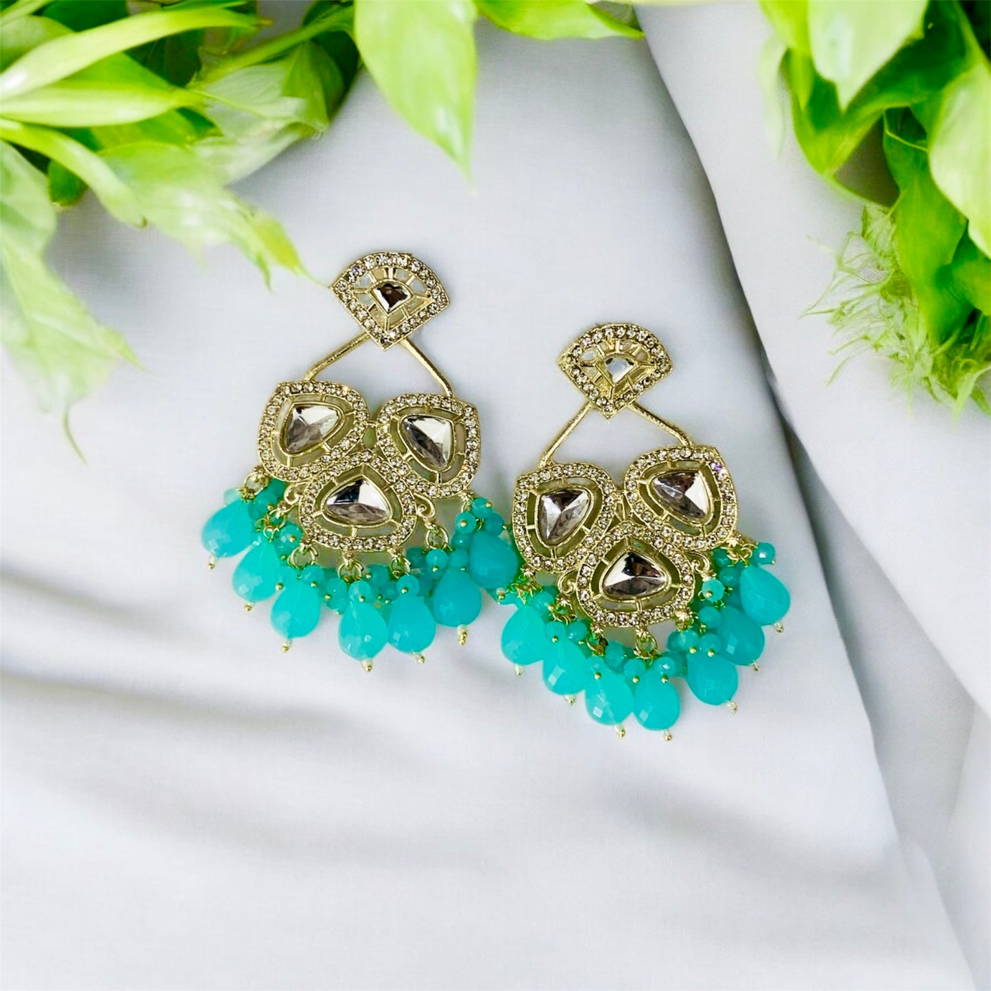 नंदिनी Aqua Sky Blue Kundan Drop Earrings