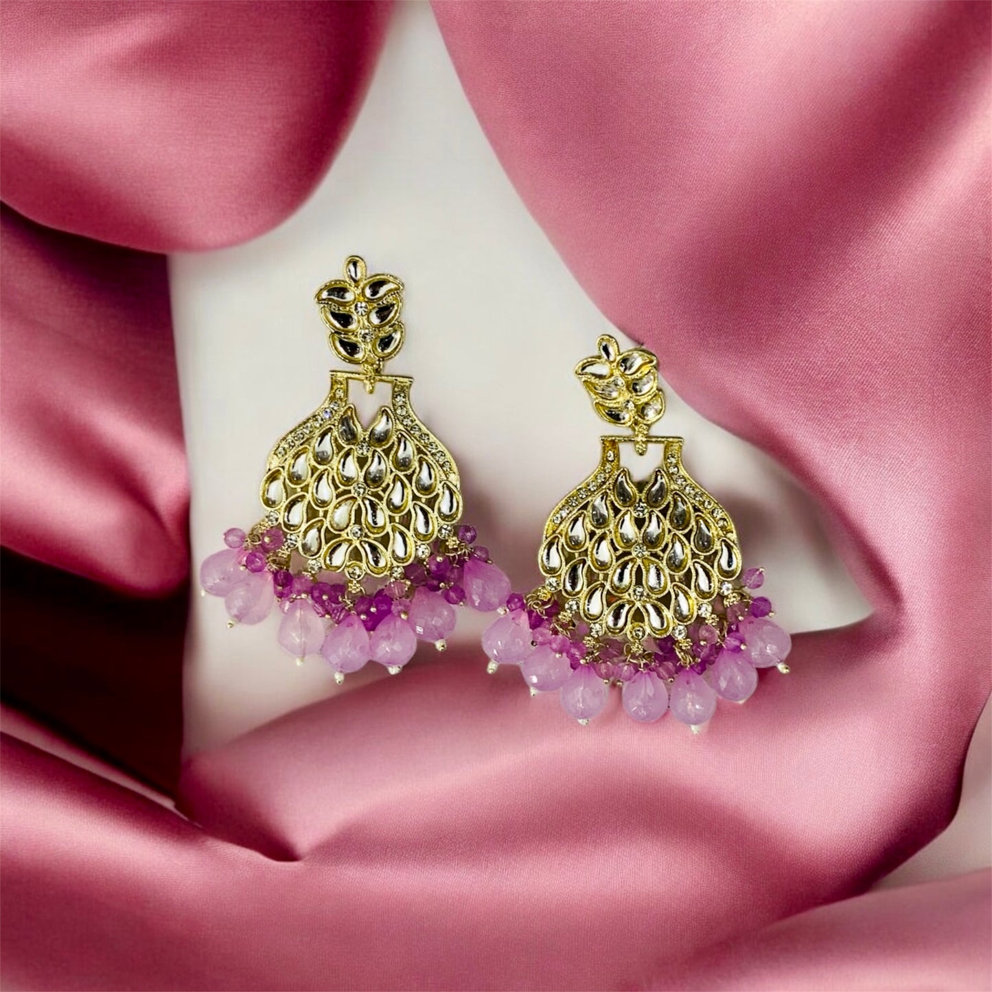 किशोरी जी Lavender Kundan Drop Earrings with Crystal and Bead Details