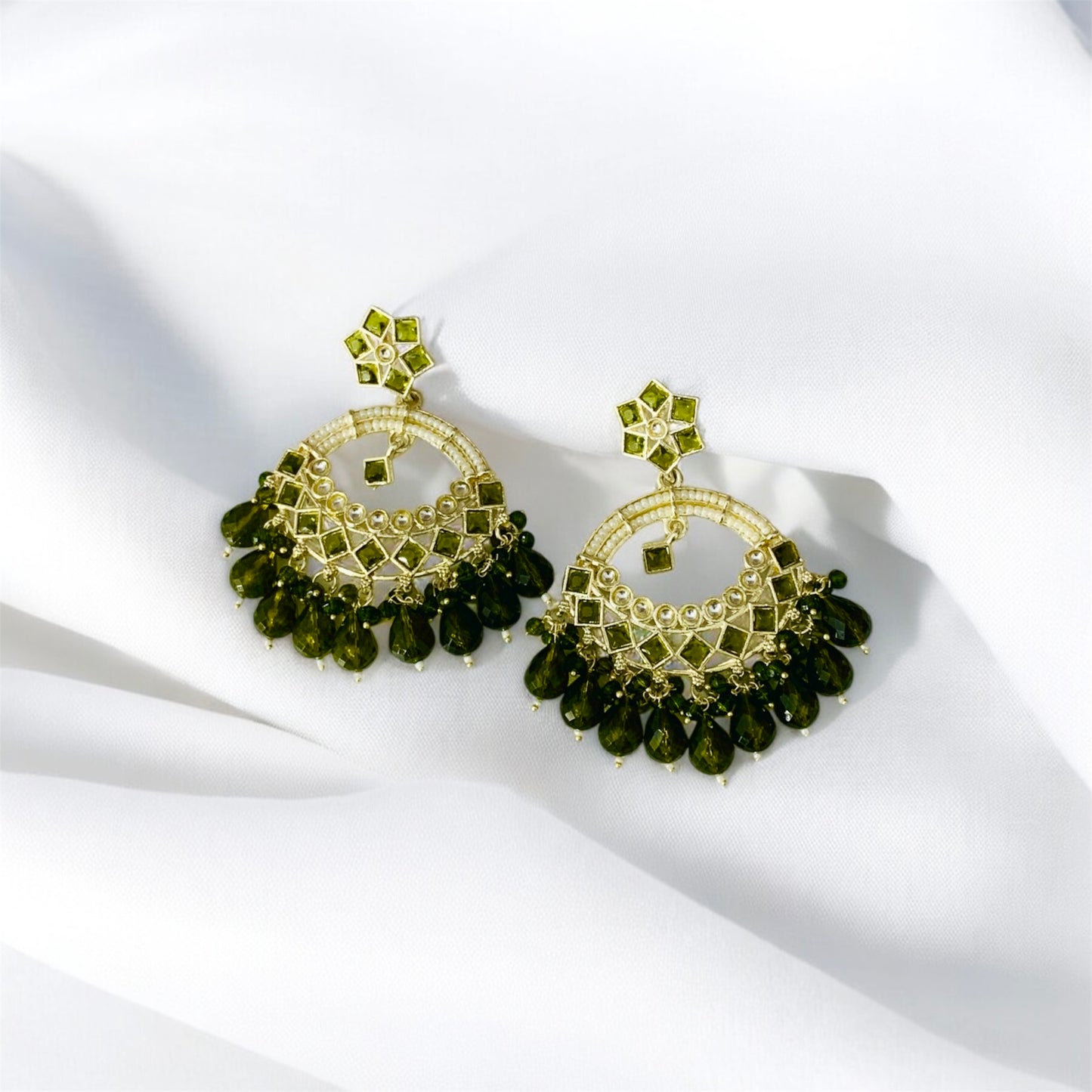 केशवी Blue Kundan Chandbali Earrings with Pearl and Bead Detailing
