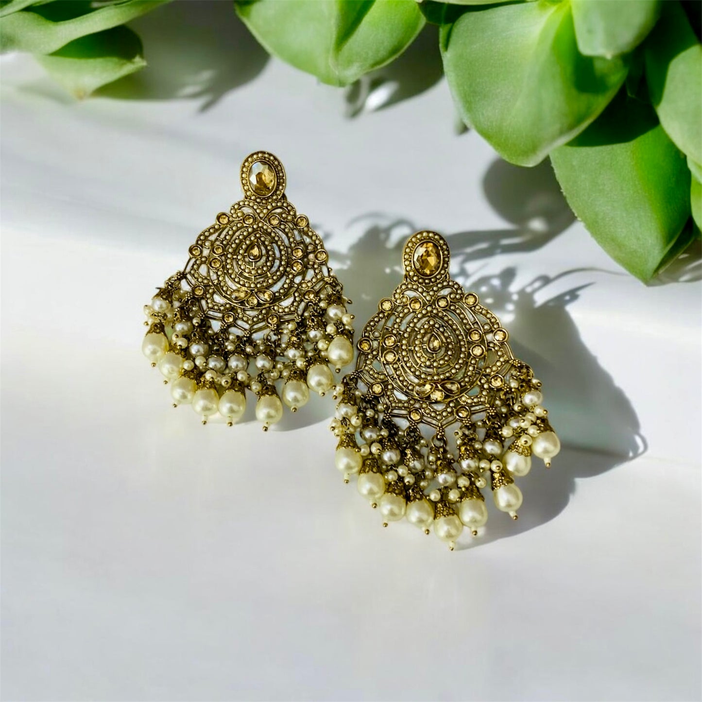 बांकेबिहारी Pearl Chandbali Premium Earrings