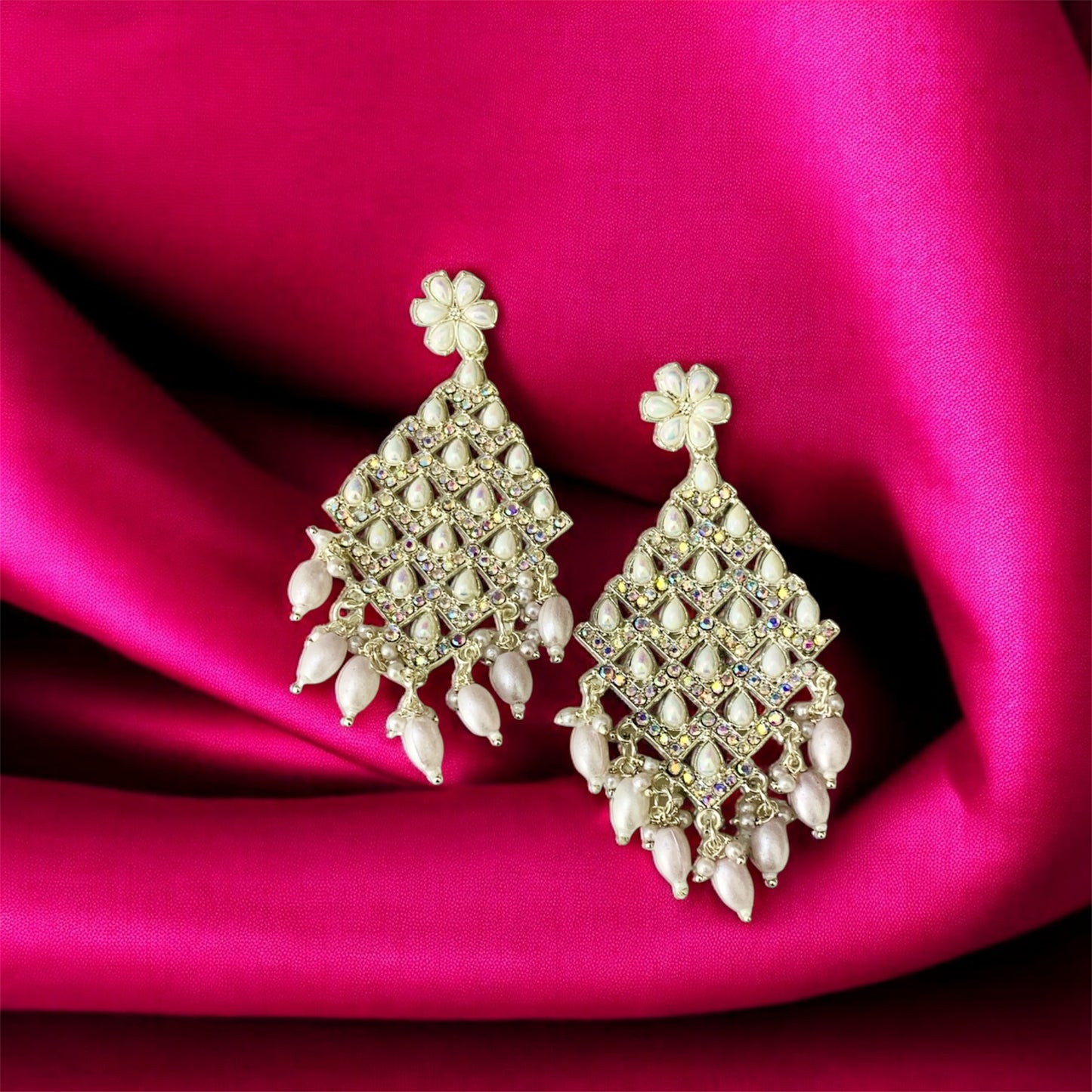 गौरांगी White and Lavender Chandbali Earrings