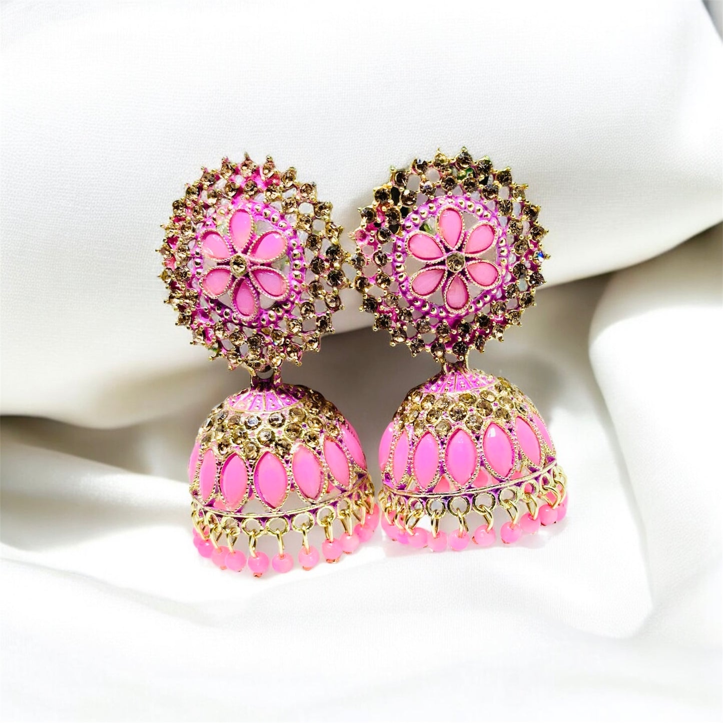 Elegant Pink Jhumka Earrings with Beautiful Beads