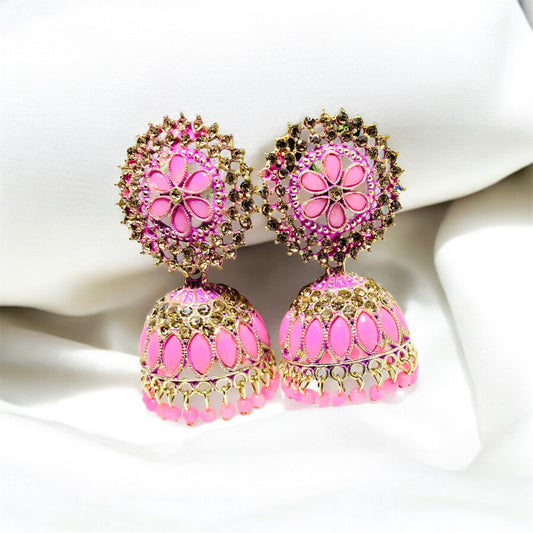 Elegant Pink Jhumka Earrings with Beautiful Beads