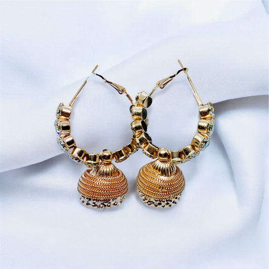 Rose Gold Jhumka Hoop Earrings with Crystal Accents