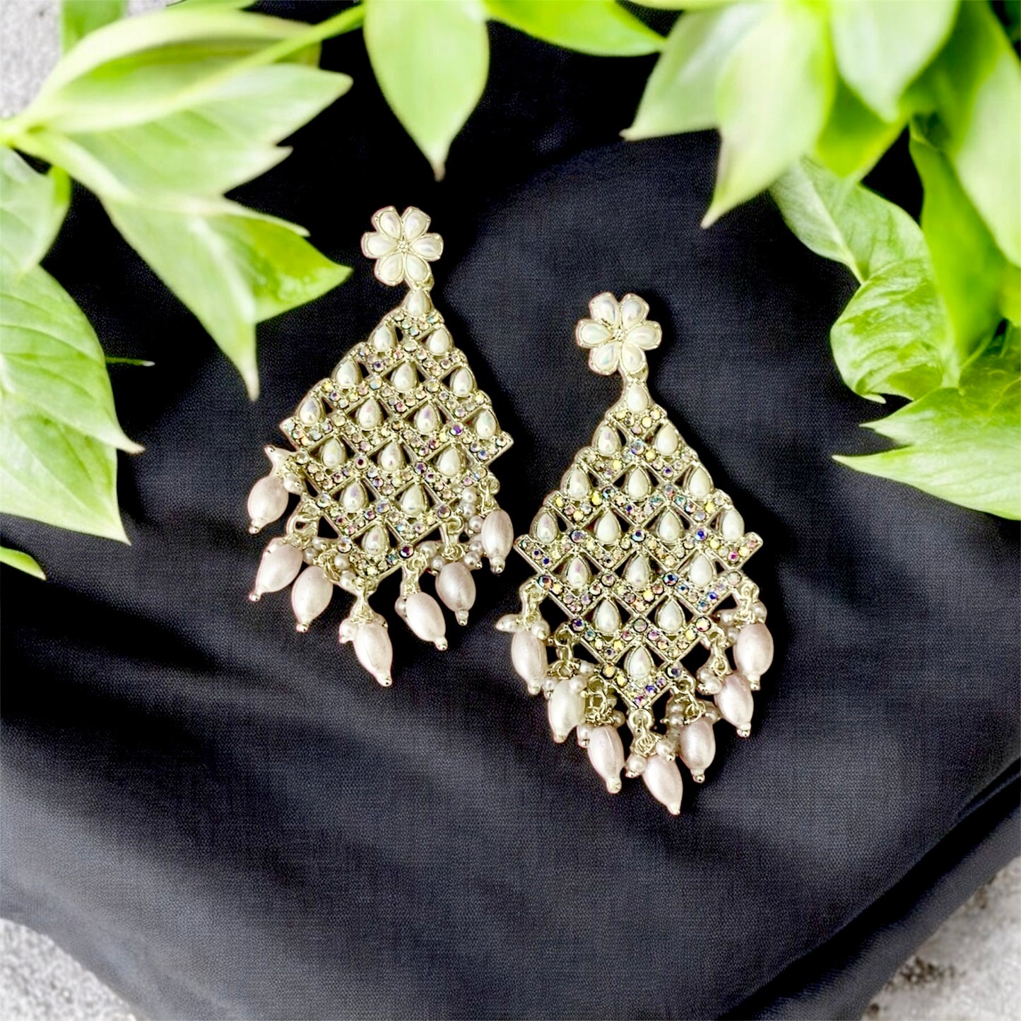 गौरांगी White and Lavender Chandbali Earrings
