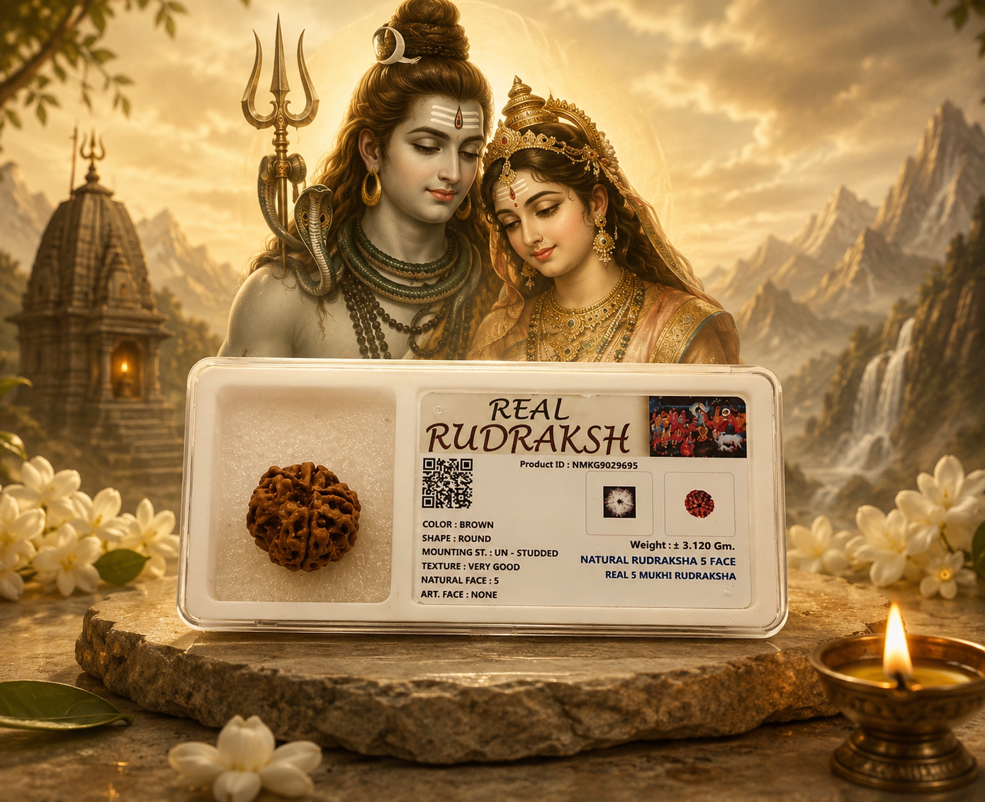 5 Mukhi Rudraksh close-up from Banke Bihari Combo by Ashalite — authentic Panchmukhi Rudraksh buy online India