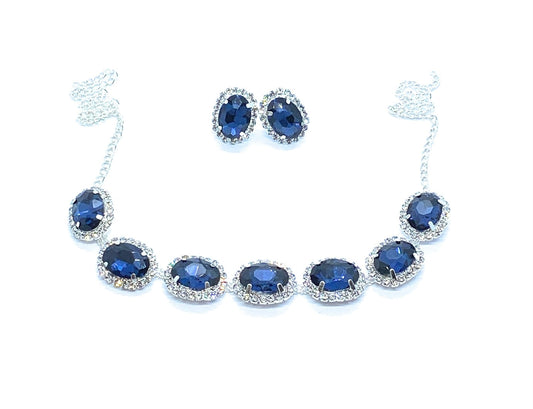 Elegant Blue Gemstone Necklace & Earring Set with Crystal Accents