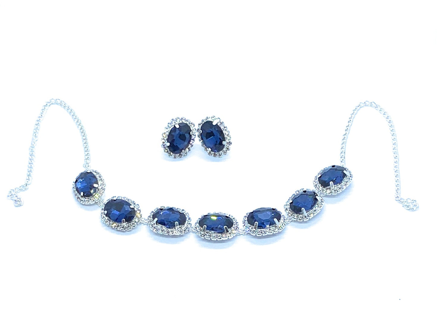 Elegant Blue Gemstone Necklace & Earring Set with Crystal Accents