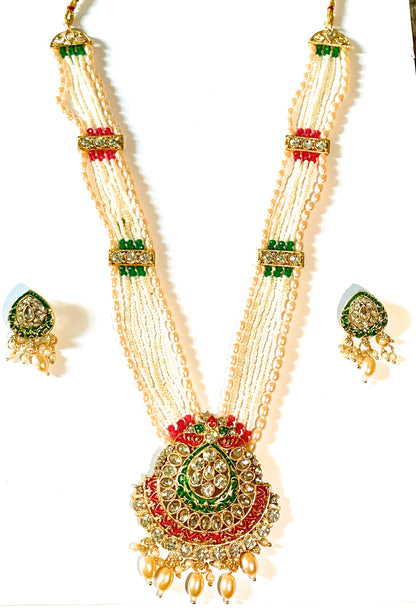 Royal Pearl Choker with Kundan Pendant & Earrings