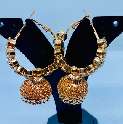 Rose Gold Jhumka Hoop Earrings with Crystal Accents by Ashalite — modern artificial earrings India