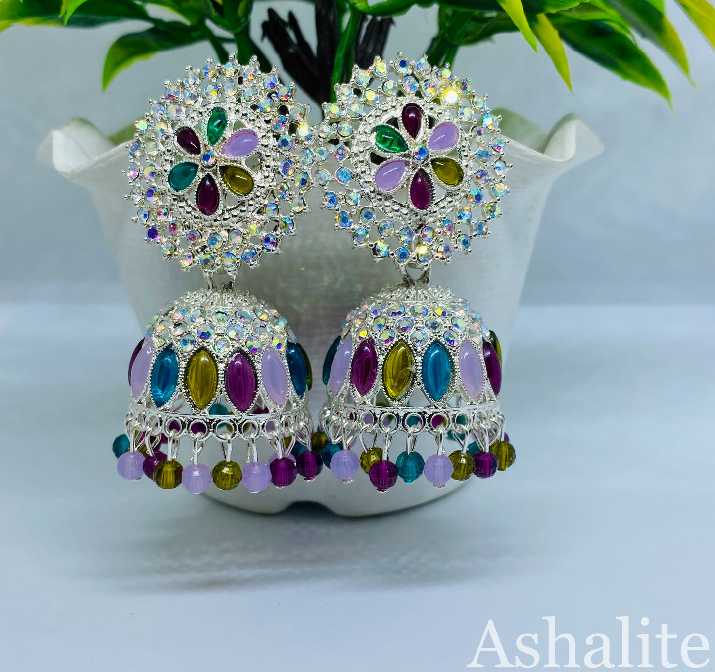 Stunning Multi-colored-Plated Jhumka Earrings