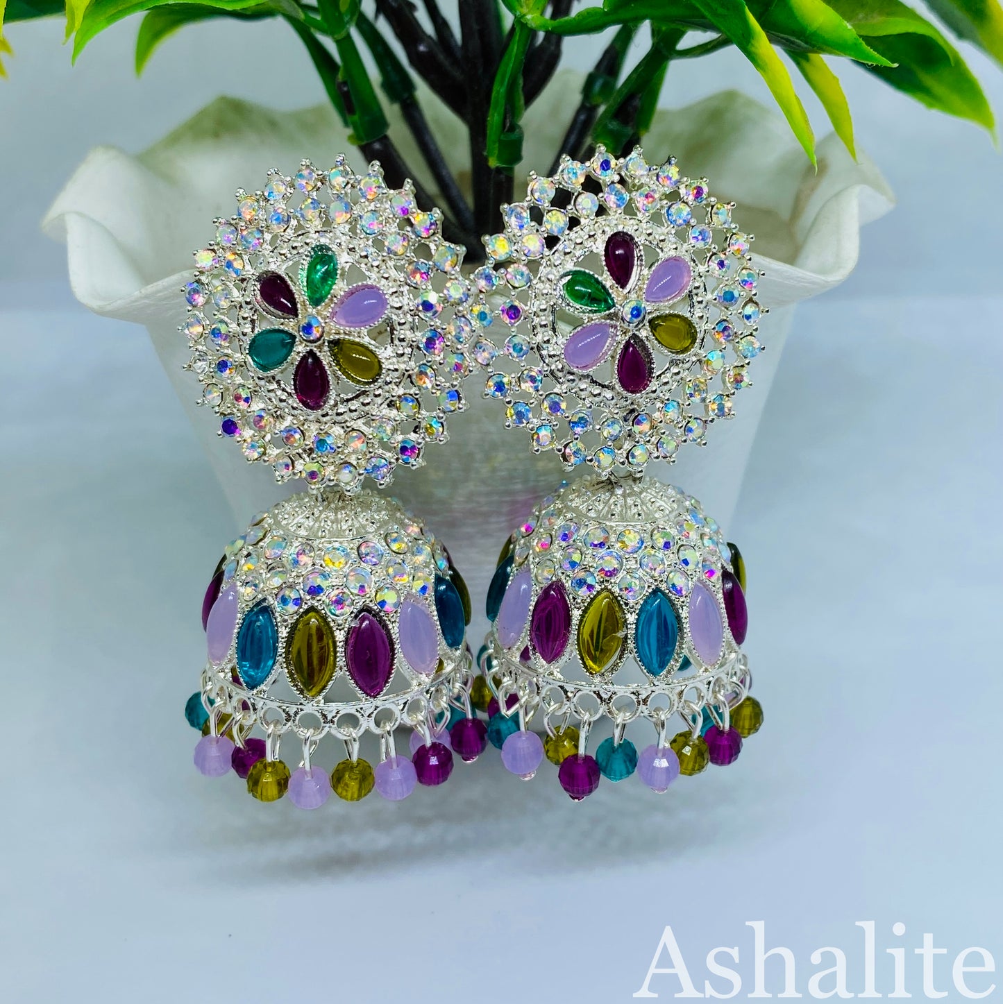 Stunning Multi-colored-Plated Jhumka Earrings