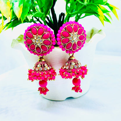 Classy pink jhumka front view — simple pink jhumka online India
