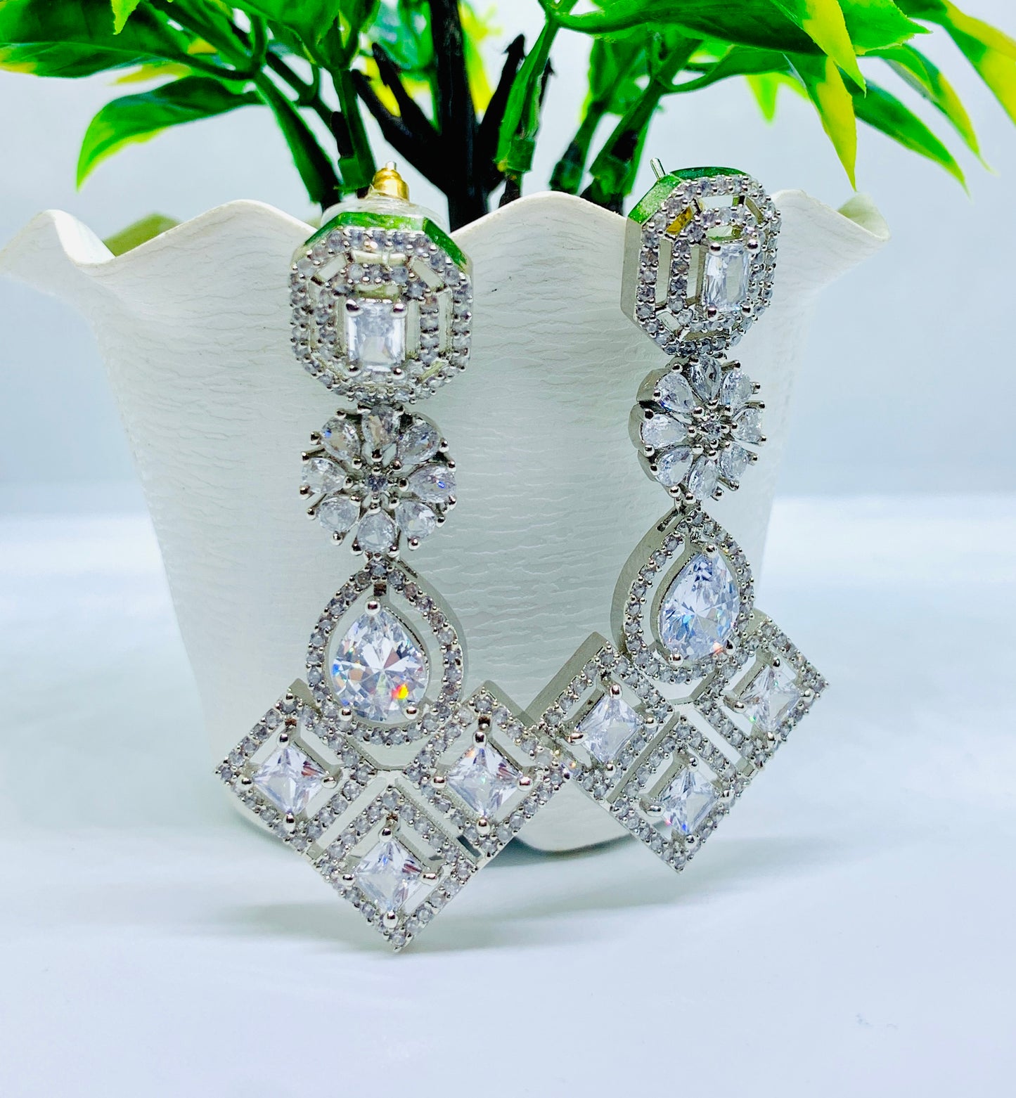 Exquisite Silver-Tone Crystal Drop Earrings