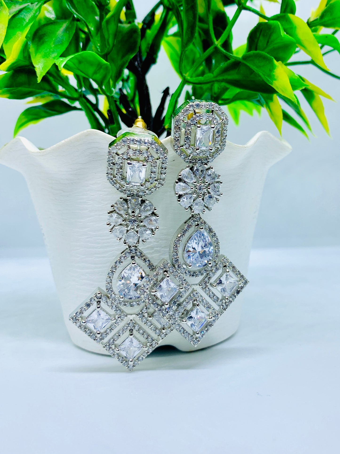 Exquisite Silver-Tone Crystal Drop Earrings