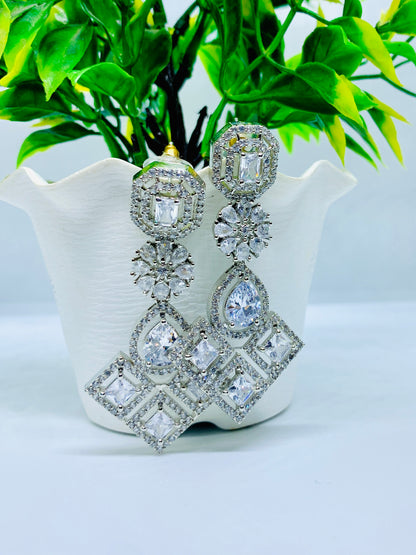 Gold triangle drop earrings 3 pairs front view — gold drop earrings online India