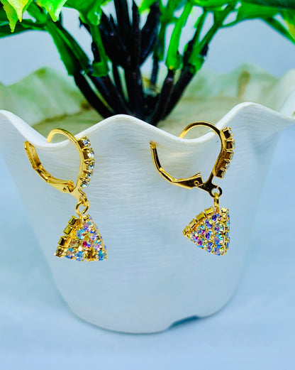 Gold plated triangle drop earrings 3 pair set — artificial jewellery Ashalite