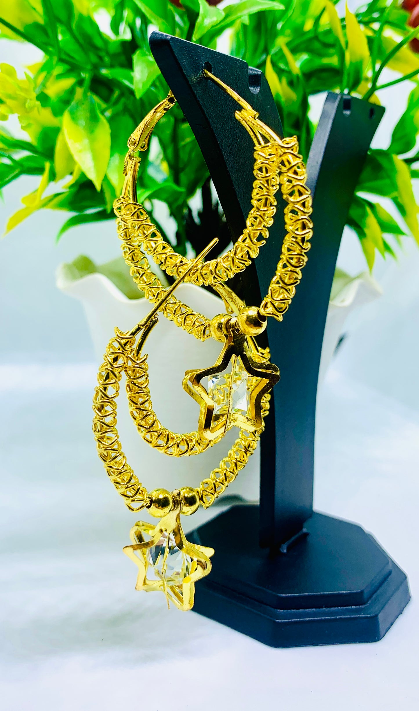 Gold-Plated Star Drop Hoop Earrings – A Unique Statement Piece