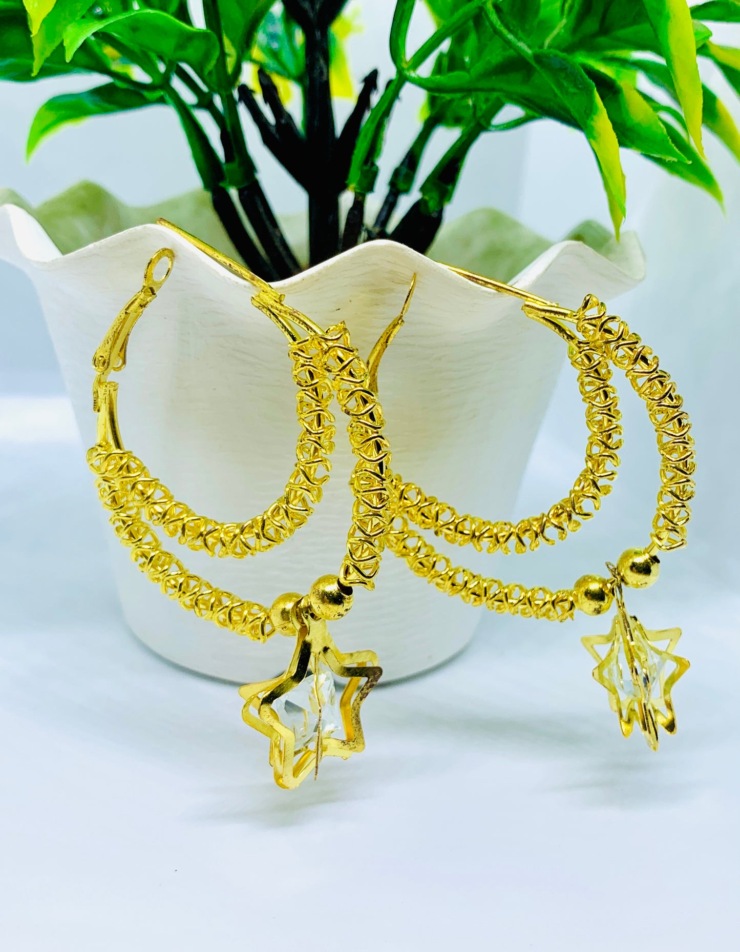 Gold-Plated Star Drop Hoop Earrings – A Unique Statement Piece