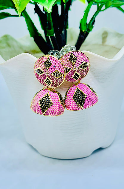Pink dark brown blue jhumka combo front view — traditional jhumka combo online India