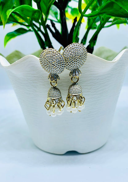 Close-up of gold plated jhumka stud detail — buy jhumka combo India