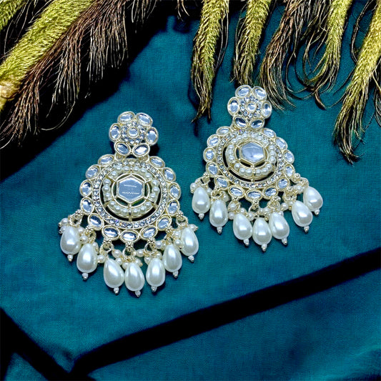 माधवी  Divine Gold Kundan & White Pearl Drops