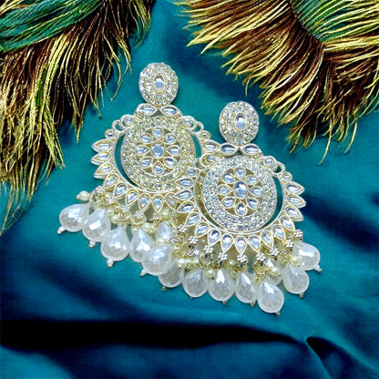 Vrinda Premium Crystal Kundan Pearl Chandbali Earrings by Ashalite — artificial earrings India