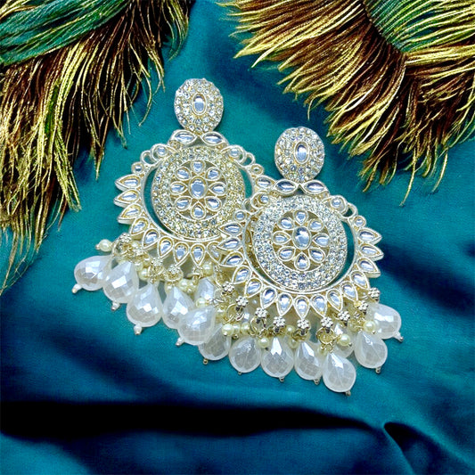 वृन्दा Premium Divine Crystal Kundan Pearl Chandbali