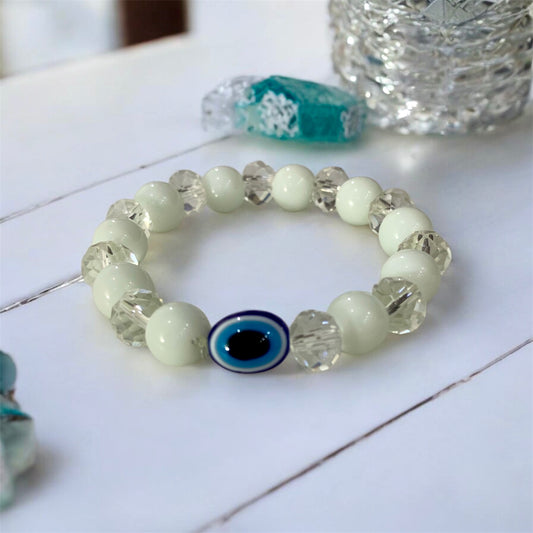 सावित्री White Crystal Evil Eye Protection Bracelet – Aura Shield & Positive Energy