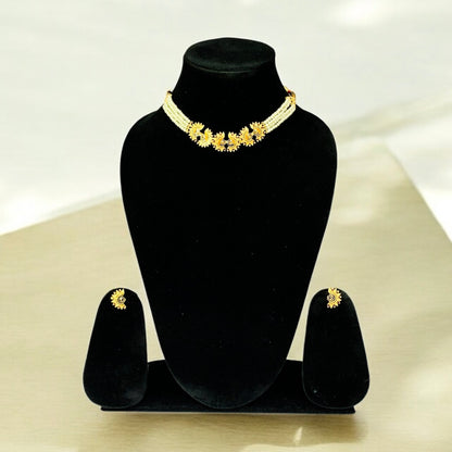 Sunflower pearl Kundan choker necklace with earrings — Ashalite jewellery