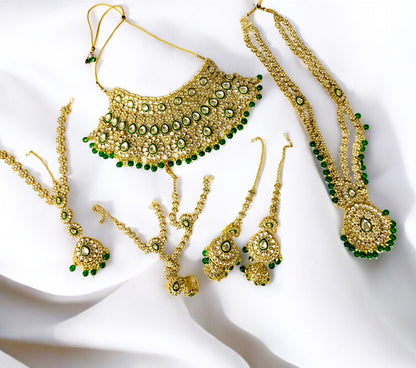 Close-up of Kundan Polki bridal necklace stonework — buy bridal jewellery India