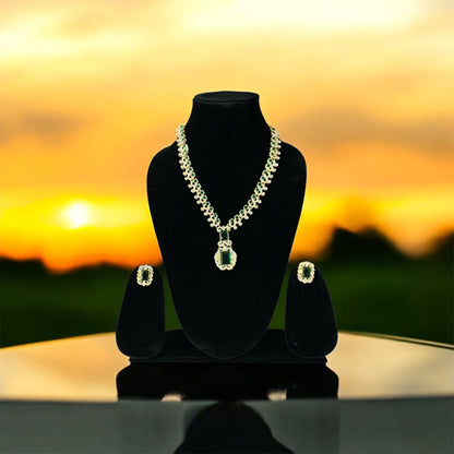  Vishnu Priya green gemstone necklace front view — artificial necklace set online India