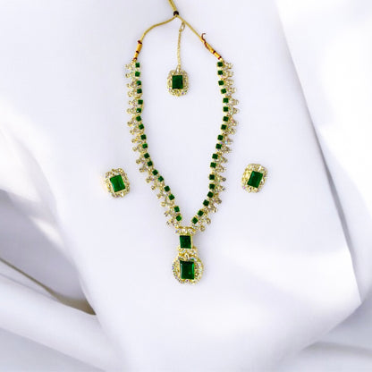 Vishnu Priya Green Gemstone Premium Necklace Set by Ashalite — artificial gemstone jewellery India