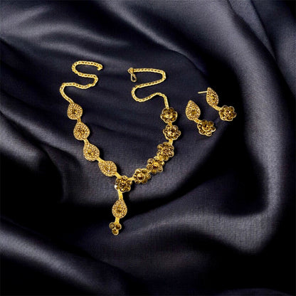 Gold plated floral necklace with earrings — Ashalite traditional jewellery