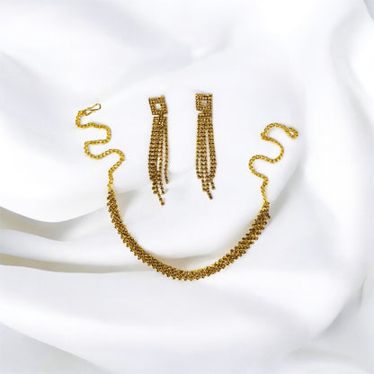 Close-up of Maithali crystal rhinestone necklace detail — buy necklace set India