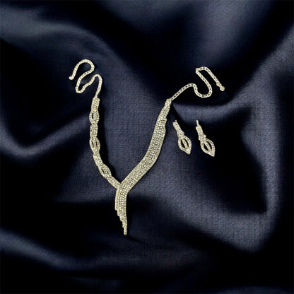 Vachya rhinestone necklace front view — elegant necklace set online India