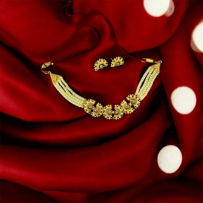 Thakurayan Sunflower Pearl Kundan Choker Necklace Set by Ashalite — artificial jewellery India