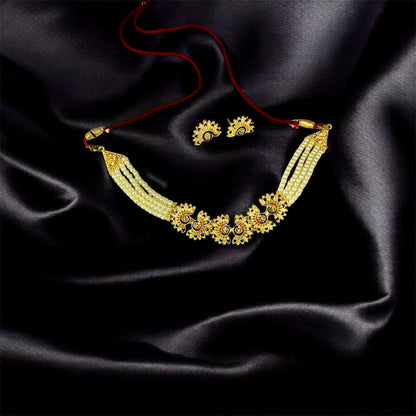 Thakurayan sunflower choker necklace front view — pearl Kundan necklace set online India