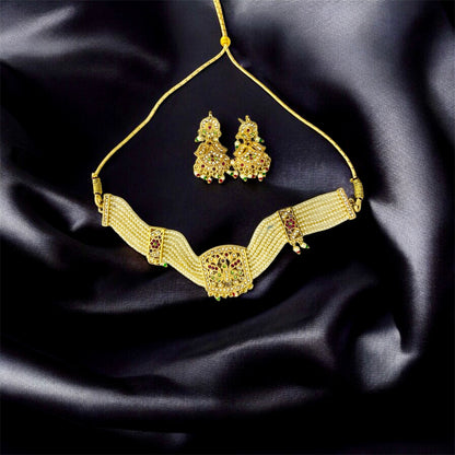 Mahadevi choker necklace front view — gold plated choker set online India