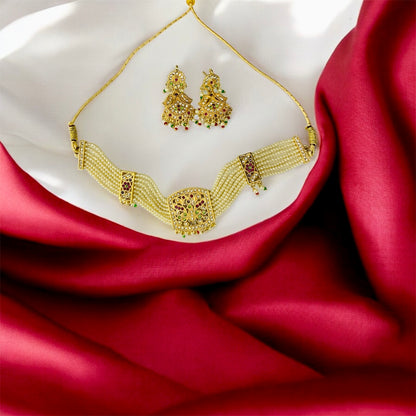Mahadevi Gold Plated Choker Necklace Set by Ashalite — traditional artificial jewellery India