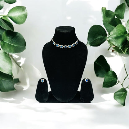Blue gemstone necklace set styled — artificial crystal jewellery Ashalite