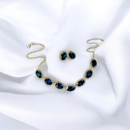 Close-up of blue gemstone crystal necklace stonework — buy necklace set India