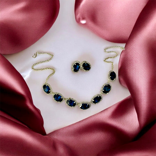 कृष्ण-कांता Blue Gemstone Necklace & Earring Set with Crystal Accents